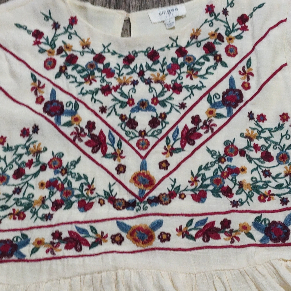Umgee floral embroidered Bohemian swing top USA Women's size L - Picture 8 of 14